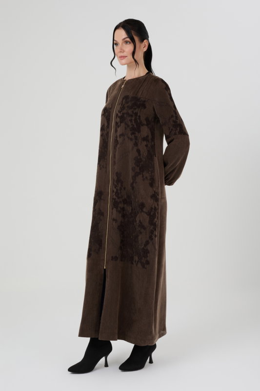 Bambuk Jakar Fermuarlı Astarlı Ferace KAHVERENGİ - ORHAN