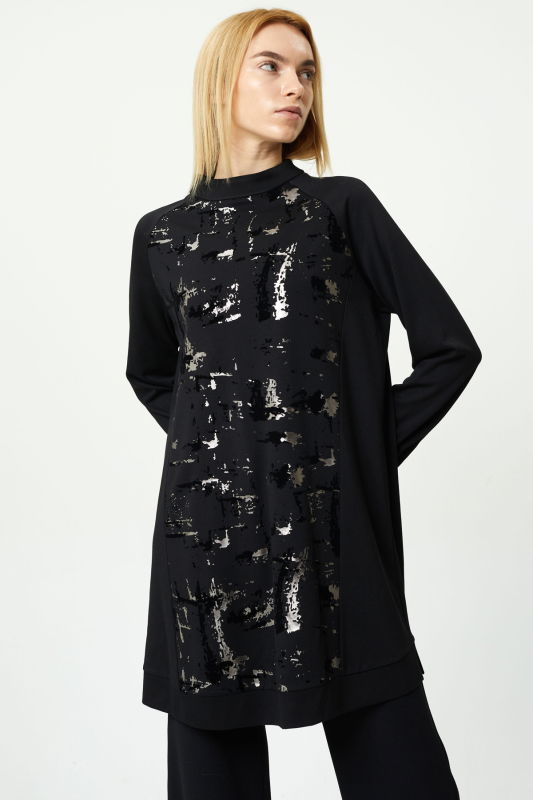 Baskı Örme Tunik SİYAH-ANTR - ORHAN