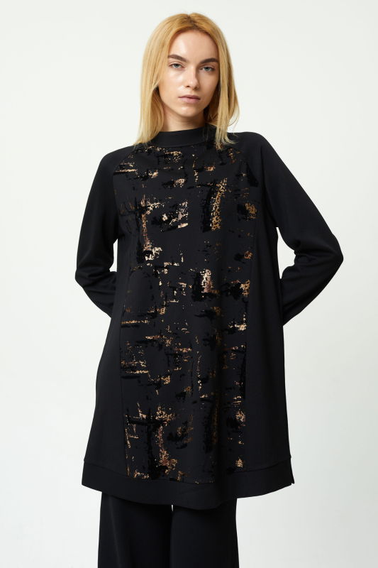 Baskı Örme Tunik SİYH-GOLD - ORHAN