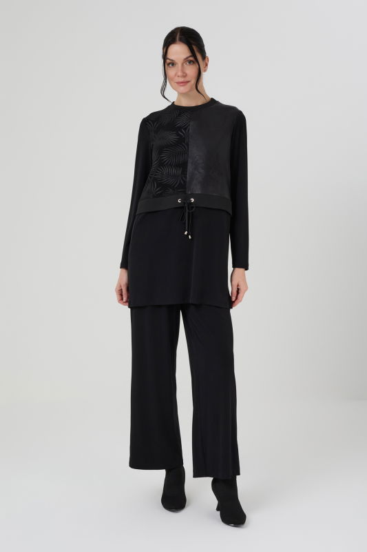 Baskılı Sandy Deri Detaili Takım SİYAH - ORHAN