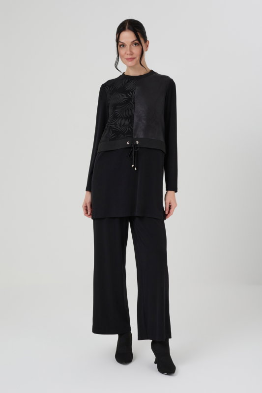 Baskılı Sandy Deri Detaili Takım SİYAH - ORHAN