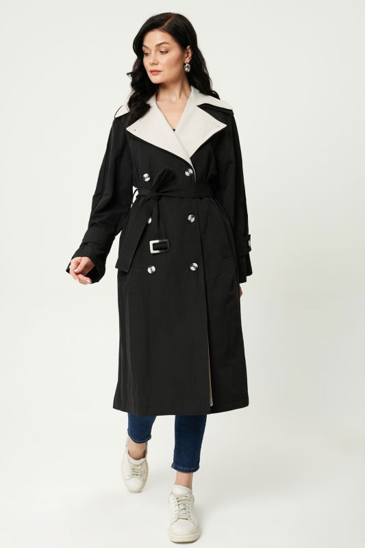 Çift Yakalı Kemerli Trench SİYAH-TAŞ - ORHAN