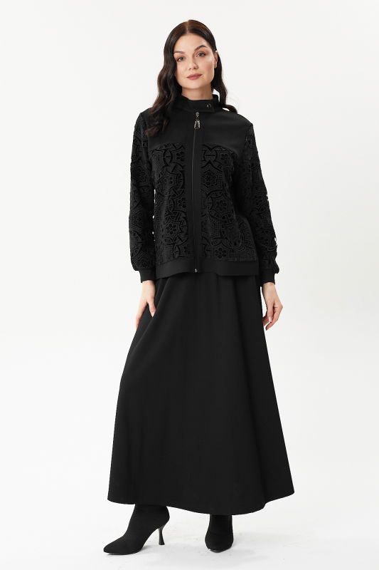 Dantelli Fermuarlı Etekli Takım SİYAH - ORHAN