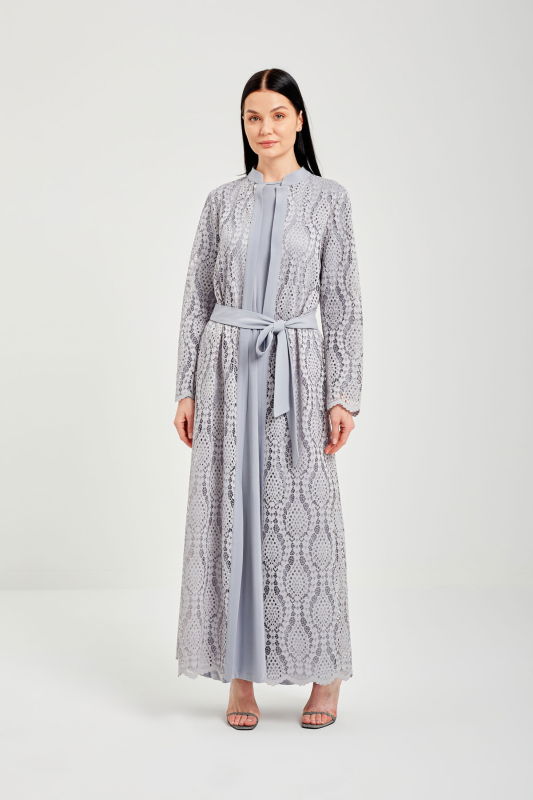 Dantelli Şik Abaya GRİ - ORHAN