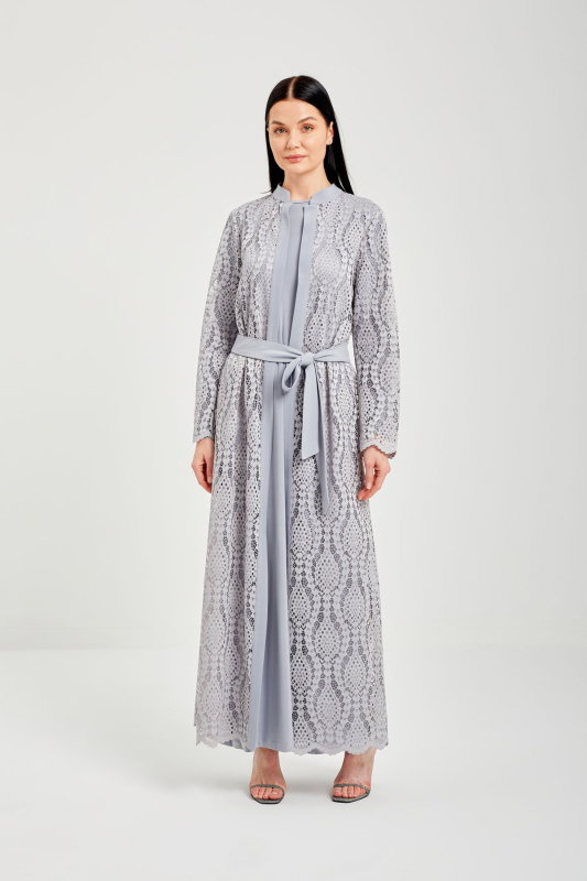 Dantelli Şik Abaya GRİ - ORHAN