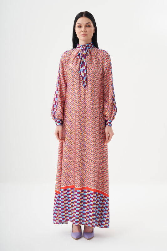 Digital Saten Elbise ORANJ - ORHAN