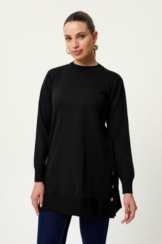 Düğme Detaili Triko SİYAH - ORHAN