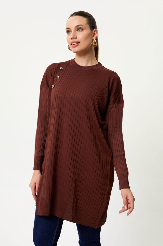 Düğme Detaili Uzun Kollu Triko BROWN - ORHAN
