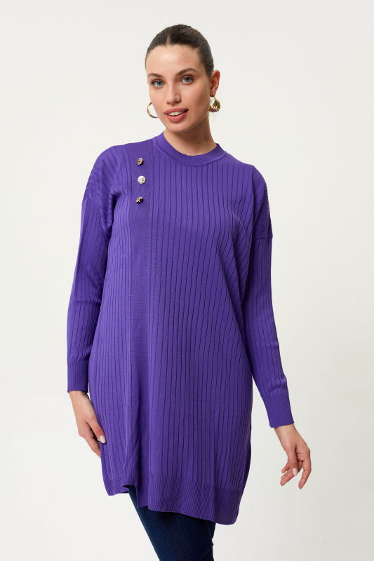 Düğme Detaili Uzun Kollu Triko MOR - ORHAN