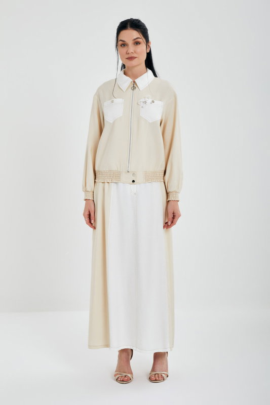 Fermuarlı Ceket Etekli Takım BEJ-EKRU - ORHAN
