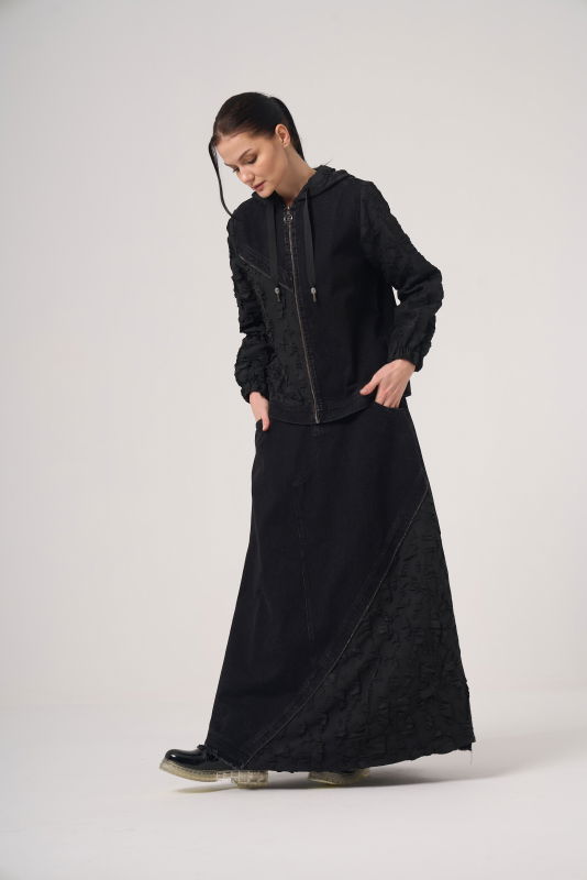 Fermuarlı Ceket Jakar Detaili Kot Takım SİYAH - ORHAN