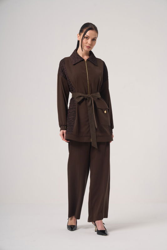 Fermuarlı Cep Detaili İkili Takım KAHVERENGİ - ORHAN