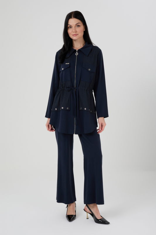 Fermuarlı Cepli Çizgili Detaili takım LACİVERT - ORHAN