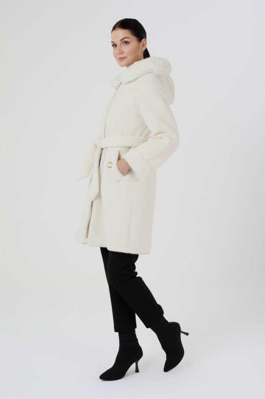 Fermuarlı Kapşonlu Angora Kaban EKRU - ORHAN