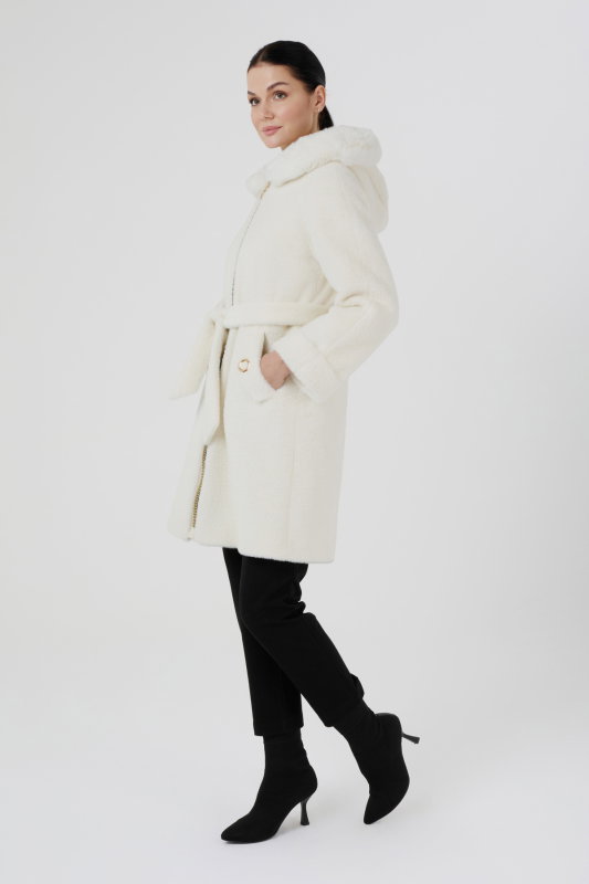 Fermuarlı Kapşonlu Angora Kaban EKRU - ORHAN