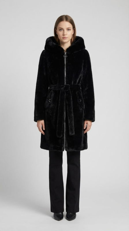 Fermuarlı Kapşonlu Angora Kaban SİYAH - ORHAN