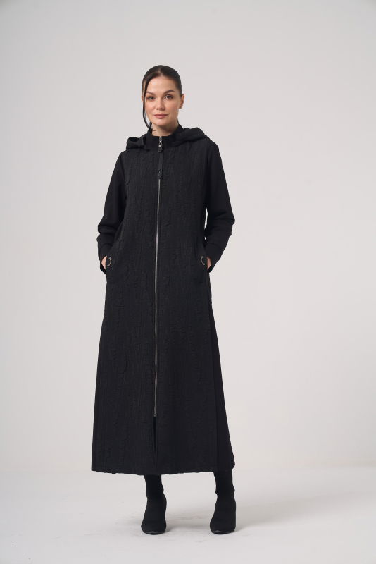 Jakarlı Fermuarlı Kap SİYAH - ORHAN