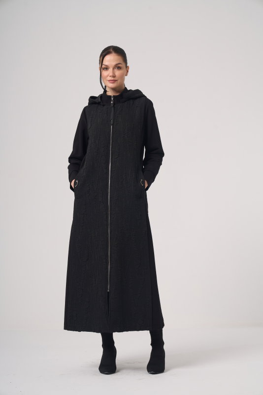 Jakarlı Fermuarlı Kap SİYAH - ORHAN