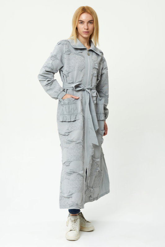 Jakarlı Taftalı Cep Kap GRİ - ORHAN