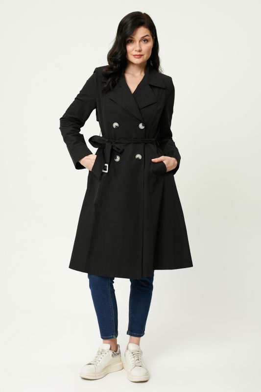 Kloş Etek Kemerli Trench SİYAH - ORHAN