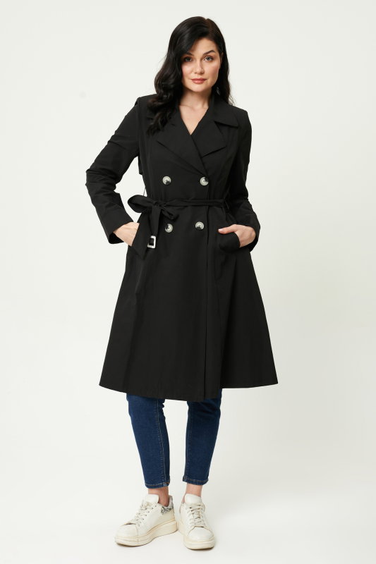 Kloş Etek Kemerli Trench SİYAH - ORHAN