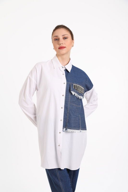 Kot Detaili Düğmeli Gömlek BEYAZ-İND - ORHAN