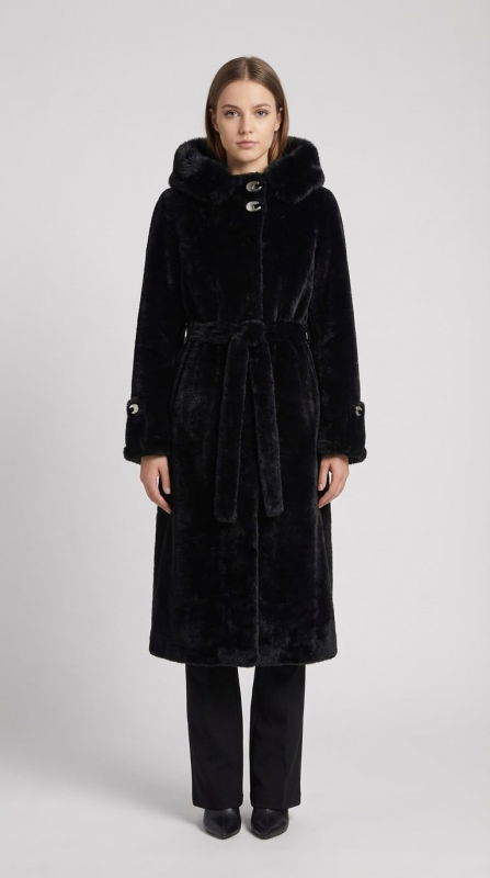 Kurklu Düğmeli Kaban SİYAH - ORHAN