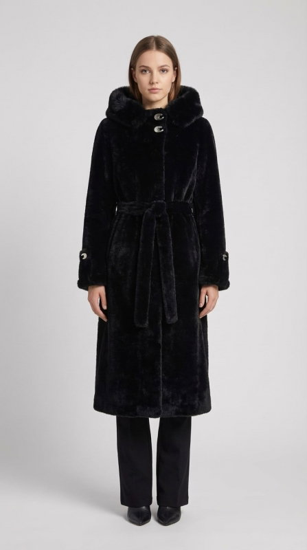 Kurklu Düğmeli Kaban SİYAH - ORHAN