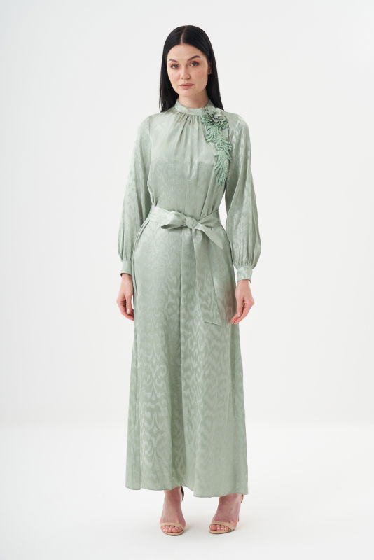 Leopar Desen Jakar Elbise SU YEŞİL - ORHAN