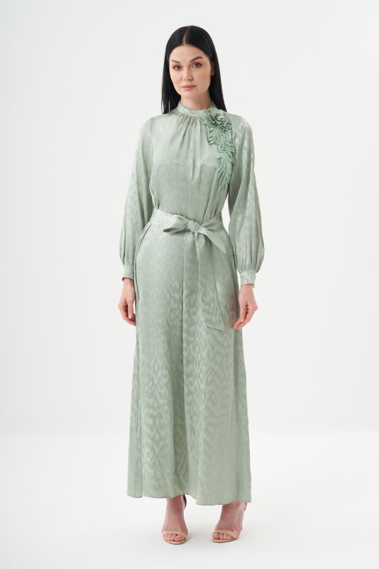 Leopar Desen Jakar Elbise SU YEŞİL - ORHAN