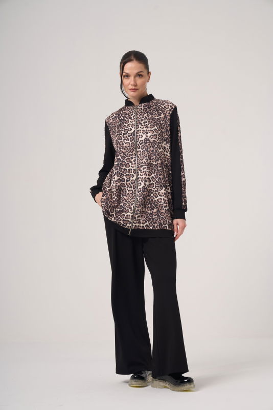 Leopar Desen Taşlı Örme Takım SİYAH - ORHAN