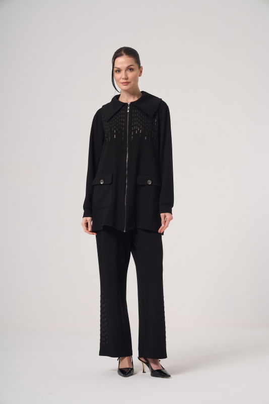 Nakışlı Cepli İkili Takım SİYAH - ORHAN