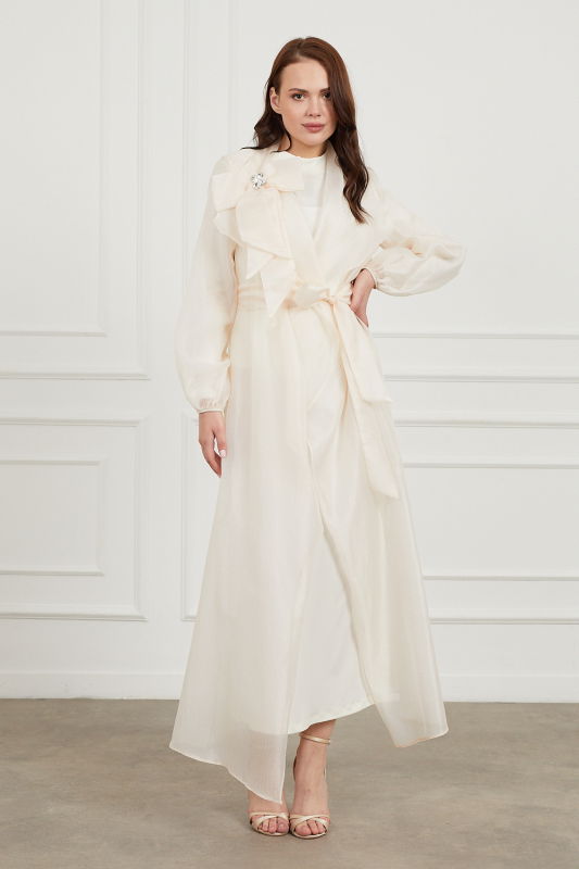 Organzeli Şik Abaya KREM - ORHAN