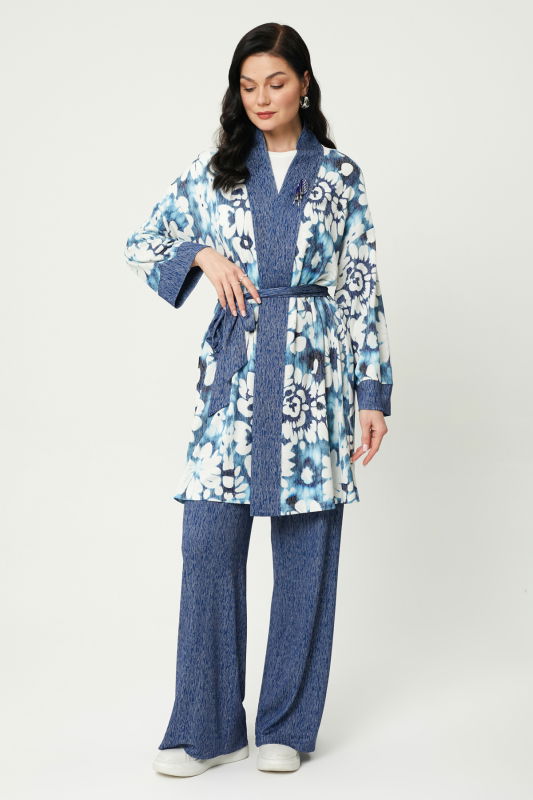 Örme Çiçekli Desen İkili Takım İNDİGO - ORHAN