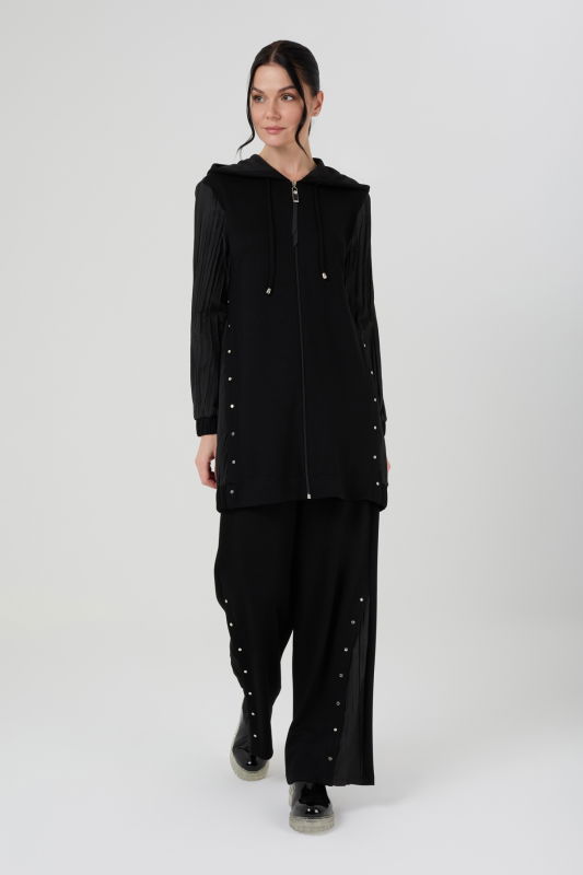 Piliseli Fermuarlı Örme Takım SİYAH - ORHAN