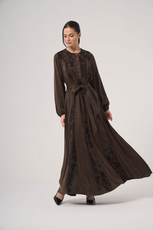 Qupra İncili Elbise KAHVERENGİ - ORHAN