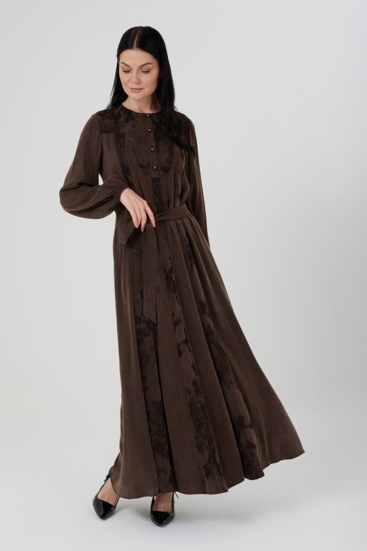 Qupra İncili Elbise KAHVERENGİ - ORHAN