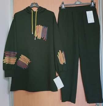 Renkli İp Nakışlı Tunik Pantolon Takım LACİVERT