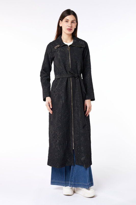 Simli Jakarlı Fermurlı Kap SİYAH - ORHAN