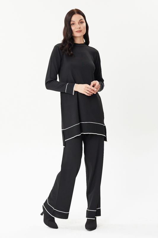 Şerit Detaylı Triko İkili Takım SİYAH - ORHAN