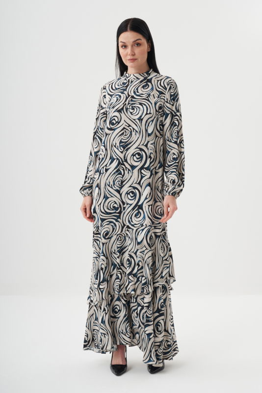 Volanlı Elbise LACİVERT - ORHAN