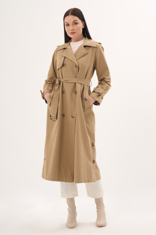 Yanı Yırtmaçlı Düğmeli Trench CAMEL - ORHAN